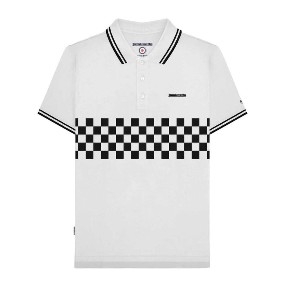 Lambretta Mens SS25 Two Tone Tipped Polo Shirt / White/Black